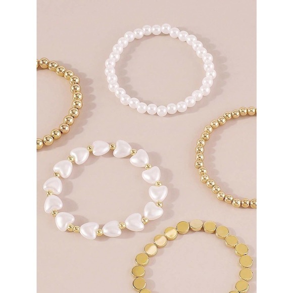5 pcs set gold Faux Pearl Bracelet Set - Picture 4 of 5